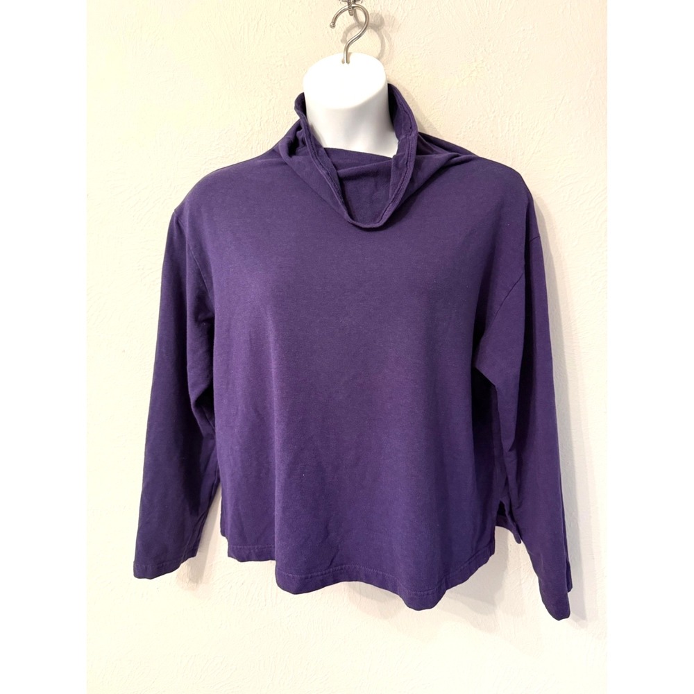 Bryn Walker size L purple boxy long sleeve bamboo organic cotton cozy cowl neck